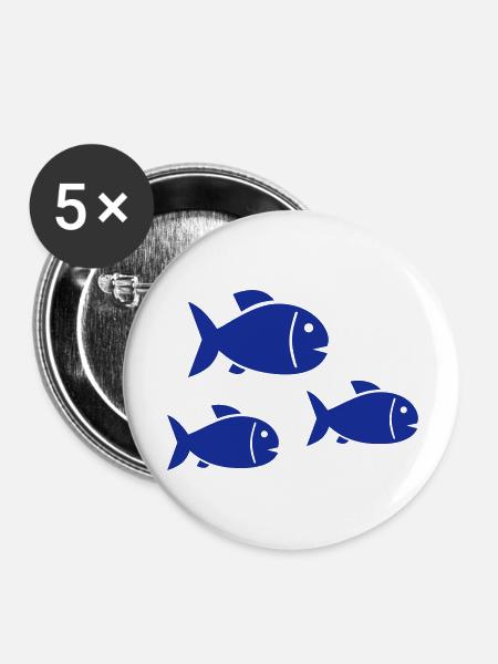Fische - Buttons groß 56 mm (5er Pack) - Weiß