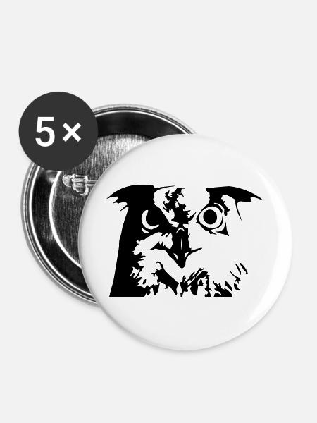 Eule, Owl - Grafik, Vogel, UHU - Buttons groß 56 mm (5er Pack) - Weiß
