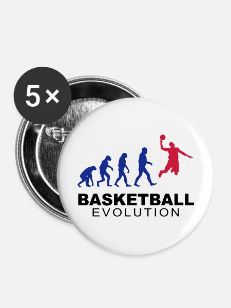 Basketball evolution - Buttons groß 56 mm (5er Pack) - Weiß