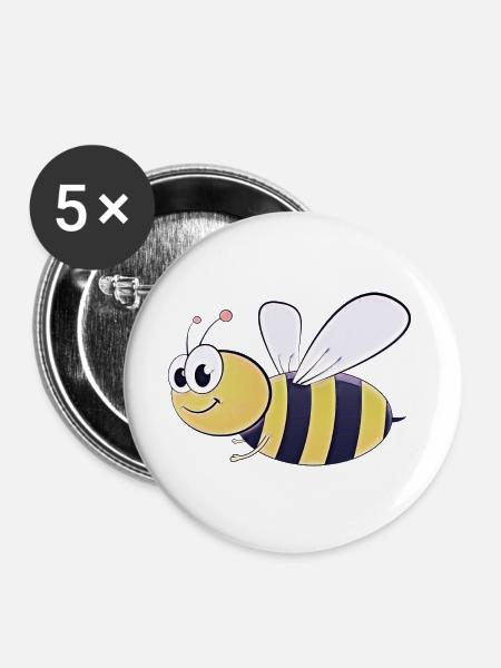 Lustige Biene - Buttons groß 56 mm (5er Pack) - Weiß