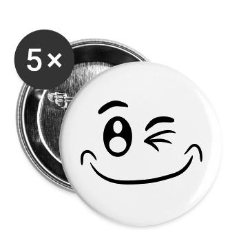 Comic Gesicht Lustig Smiley Zwinkern - Buttons groß 56 mm (5er Pack) - Weiß - Vorne
