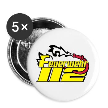 Freiwillige Feuerwehr , Shirt , Feuerwehr 112 (25) - Buttons groß 56 mm (5er Pack) - Weiß - Vorne
