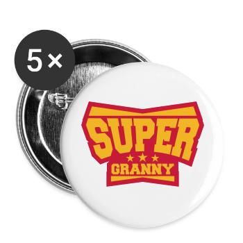 Super Granny Grandma héros Logo - Lot de 5 grands badges (56 mm) - blanc - Devant