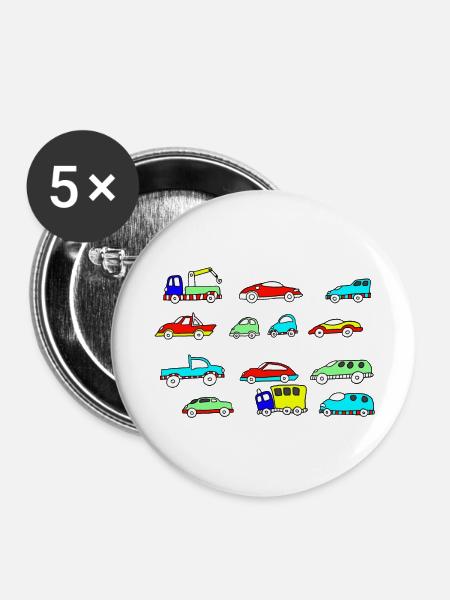 Auto Autos - Buttons groß 56 mm (5er Pack) - Weiß