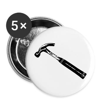 Hammer T-Shirt, Zimmermann, Arbeit, Selbstständig, - Buttons groß 56 mm (5er Pack) - Weiß - Vorne