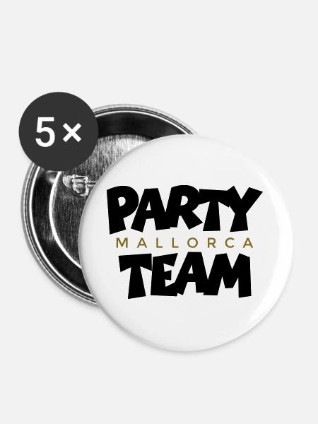 Mallorca Gold Party Team - Buttons groß 56 mm (5er Pack) - Weiß