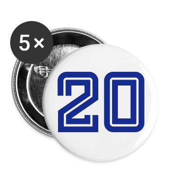 College Numbers, Nummern, Sports Numbers, 20 - Lot de 5 grands badges (56 mm) - blanc - Devant
