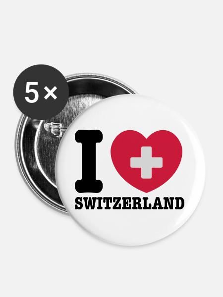 Schweiz - Buttons groß 56 mm (5er Pack) - Weiß