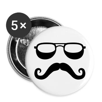 biker hard rock schnurrbart bart gesicht sommer co - Buttons groß 56 mm (5er Pack) - Weiß - Vorne