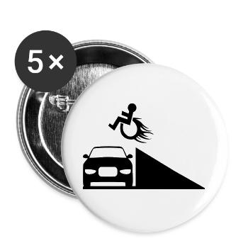 Rollstuhlfahrer springt über eine Rampe # - Buttons groß 56 mm (5er Pack) - Weiß - Vorne