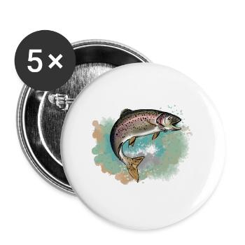 Truite - Lot de 5 grands badges (56 mm) - blanc - Devant