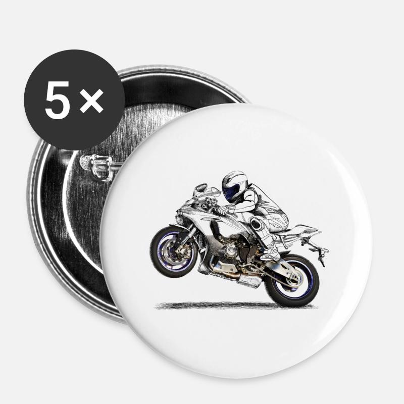 Motorrad - Buttons groß 56 mm (5er Pack) - Weiß