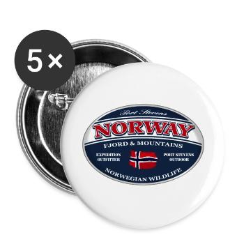 Norway - Norge - Norwegen - Buttons groß 56 mm (5er Pack) - Weiß - Vorne