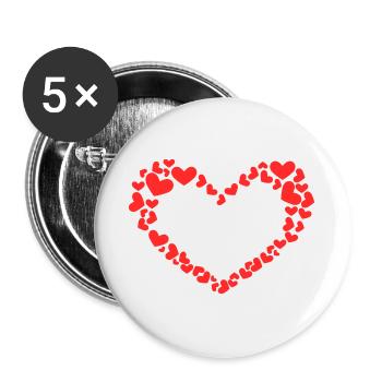 Herz Design mit vielen Herzchen Rot - Buttons groß 56 mm (5er Pack) - Weiß - Vorne