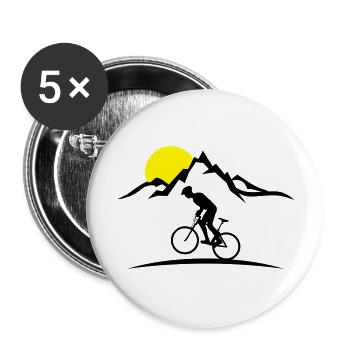 Sport - Mountainbiker Berge - Buttons groß 56 mm (5er Pack) - Weiß - Vorne