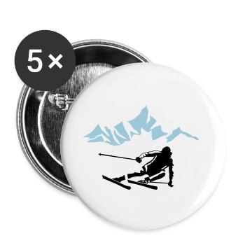 Skifahrer und Berge, skifahren - Buttons groß 56 mm (5er Pack) - Weiß - Vorne