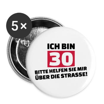 30. Geburtstag - Buttons groß 56 mm (5er Pack) - Weiß - Vorne
