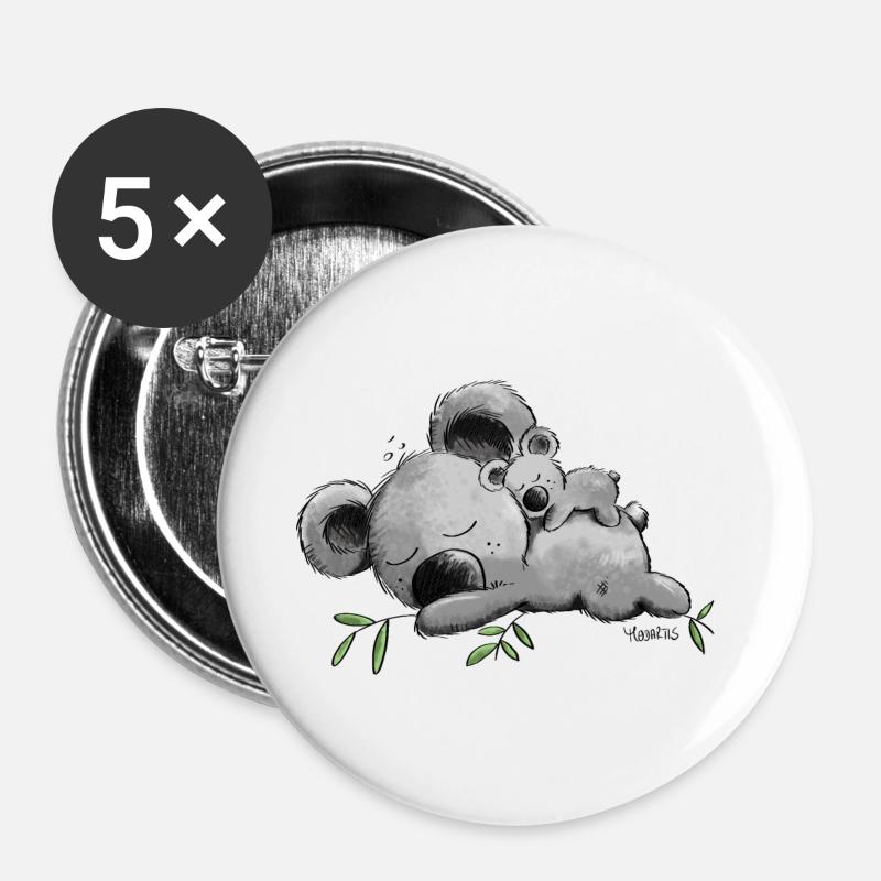 Koala mit Baby - Buttons groß 56 mm (5er Pack) - Weiß