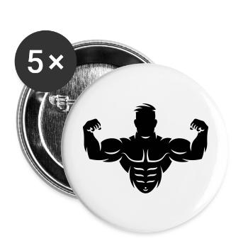 Bodybuilder (Culturisme / Biceps / Biscoteau) - Lot de 5 grands badges (56 mm) - blanc - Devant