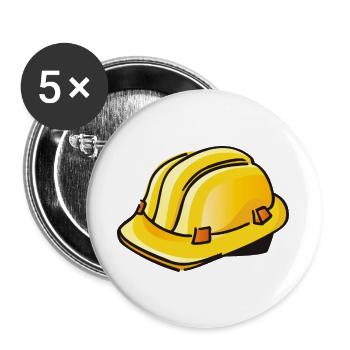 gelber Bauhelm | hard hat - Buttons groß 56 mm (5er Pack) - Weiß - Vorne
