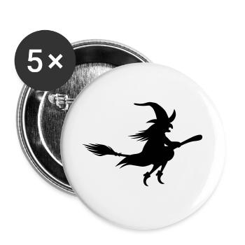 Fliegende alte Hexe auf einem Besen / schwarz-weiß - Buttons groß 56 mm (5er Pack) - Weiß - Vorne