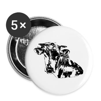 Kuh schwarz - Buttons groß 56 mm (5er Pack) - Weiß - Vorne