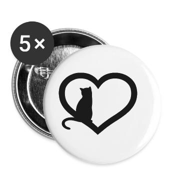 Cat silhouette with a heart - Buttons large 2.2''/56 mm (5-pack) - white - Front