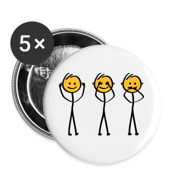 Slogan Hören, sehen und schweigen. Drei Affen - Buttons groß 56 mm (5er Pack) - Weiß - Vorne