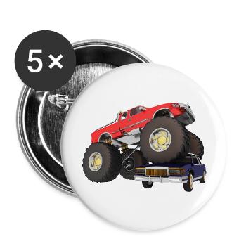 Monster truck, véhicule tout-terrain, pick-up, fourgonnette - Lot de 5 grands badges (56 mm) - blanc - Devant