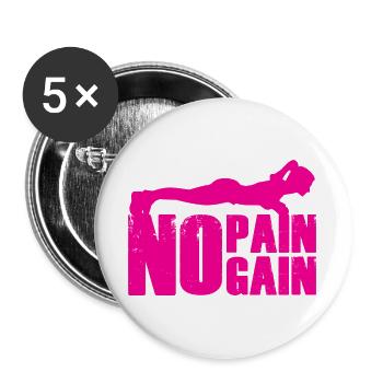 No Pain No Gain Krafttraining Silhouette - Buttons groß 56 mm (5er Pack) - Weiß - Vorne