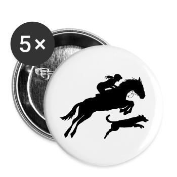 Cheval avec cavalière et chien - Lot de 5 grands badges (56 mm) - blanc - Devant