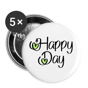 Happy Day - Lot de 5 grands badges (56 mm) - blanc - Devant