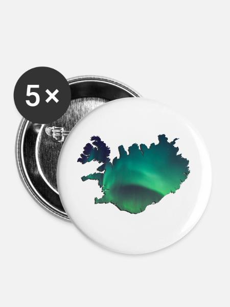 Island Iceland Nordlichter Topographie Design - Stora knappar 56 mm (5-pack) - vit