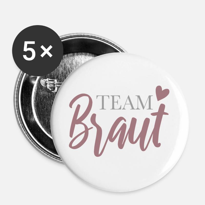 Team Bride with Heart - Buttons large 2.2''/56 mm (5-pack) - white