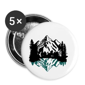 Berge, Wald und Spiegelung im See - Buttons groß 56 mm (5er Pack) - Weiß - Vorne