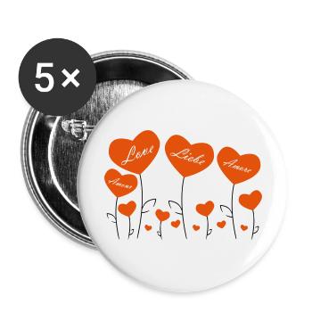Blumen Herz Liebe in allen Sprachen - Buttons groß 56 mm (5er Pack) - Weiß - Vorne