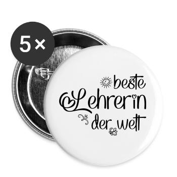 Beste Lehrerin der Welt - Buttons groß 56 mm (5er Pack) - Weiß - Vorne