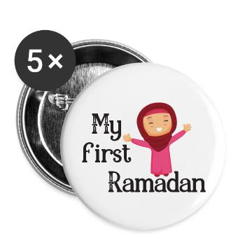 My first Ramadan/ 1. Eid / Muslim /Islam/Allah - Buttons groß 56 mm (5er Pack) - Weiß - Vorne