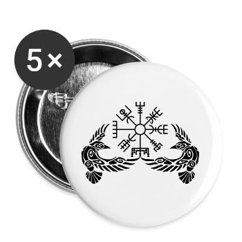 Corbeaux noirs et boussole viking - Lot de 5 grands badges (56 mm) - blanc - Devant