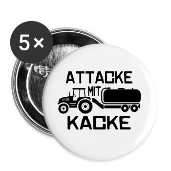 Attacke mit kacke Traktor Landwirt Landleben - Buttons groß 56 mm (5er Pack) - Weiß - Vorne