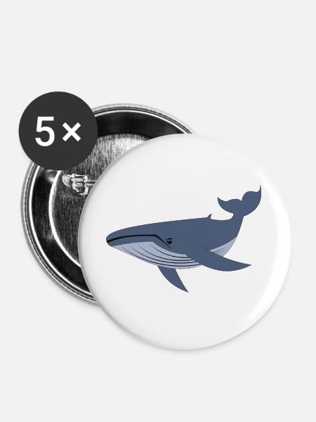 Blauwal, Wal - Buttons groß 56 mm (5er Pack) - Weiß