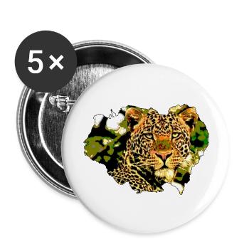 Leopard I Afrika I Cartoon I POP Art I Geschenk - Buttons groß 56 mm (5er Pack) - Weiß - Vorne