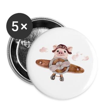 Schweinchen am Fliegen - Buttons groß 56 mm (5er Pack) - Weiß - Vorne
