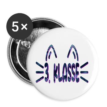 3. Klasse - Grundschule Katzen - Buttons groß 56 mm (5er Pack) - Weiß - Vorne