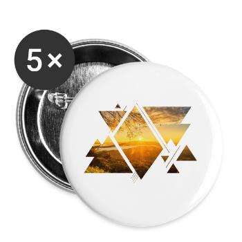 Natur Abenteuer Wald Berge Sonne Sonnenuntergang - Buttons groß 56 mm (5er Pack) - Weiß - Vorne