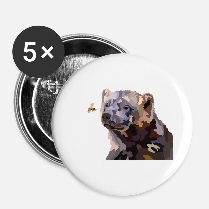 Freddy Wolverine and the Bee - Buttons large 2.2''/56 mm (5-pack) - white