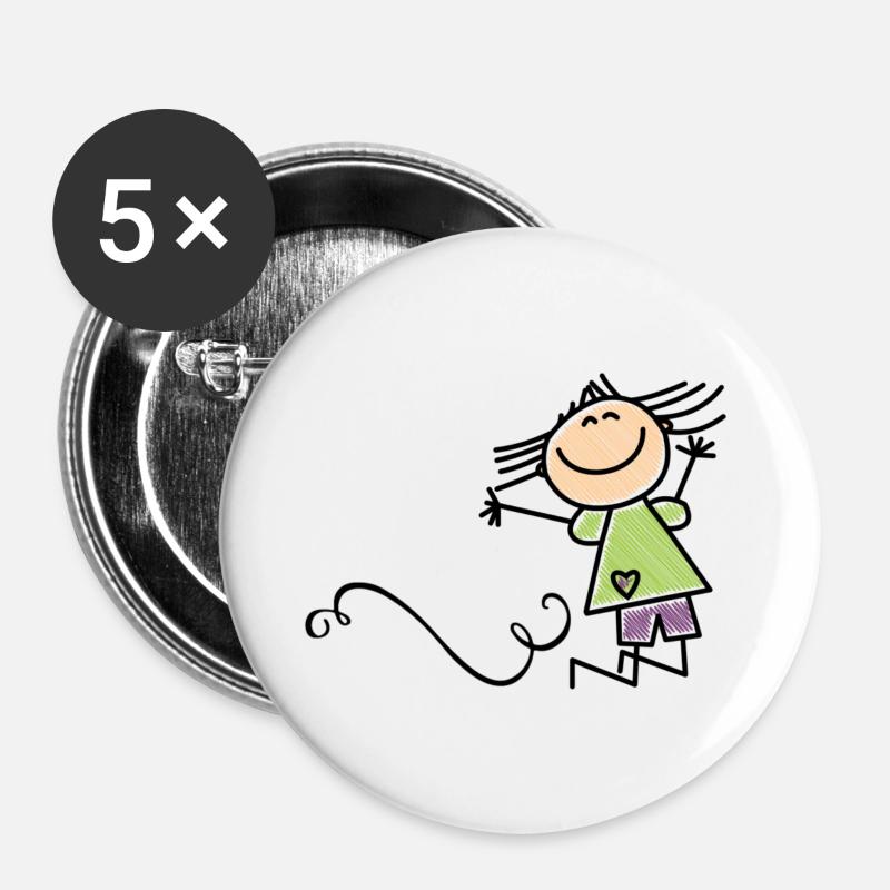 Glücklich - Buttons groß 56 mm (5er Pack) - Weiß