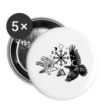 Hugin und Munin mit Vegvisir Valknut - Buttons groß 56 mm (5er Pack) - Weiß - Vorne