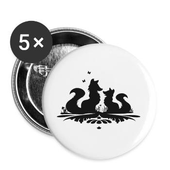 Silhouette zweier niedlicher Füchse - Buttons groß 56 mm (5er Pack) - Weiß - Vorne