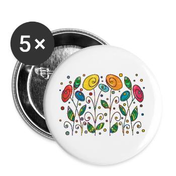 Fleur - Lot de 5 grands badges (56 mm) - blanc - Devant